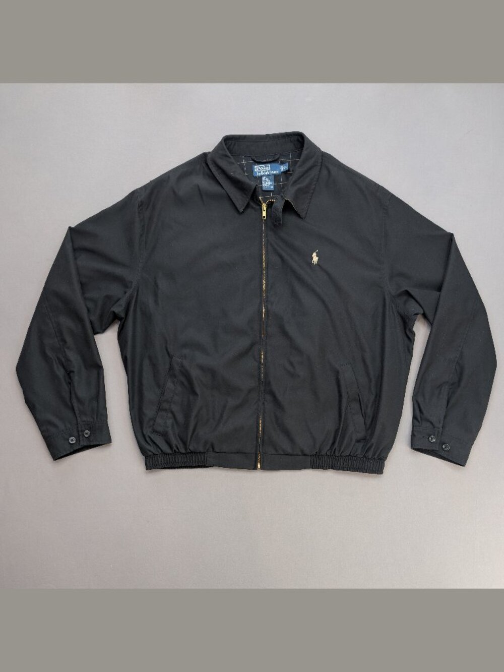 Polo Ralph Lauren Black Harrington Jacket XL Plaid Lined Full Zip